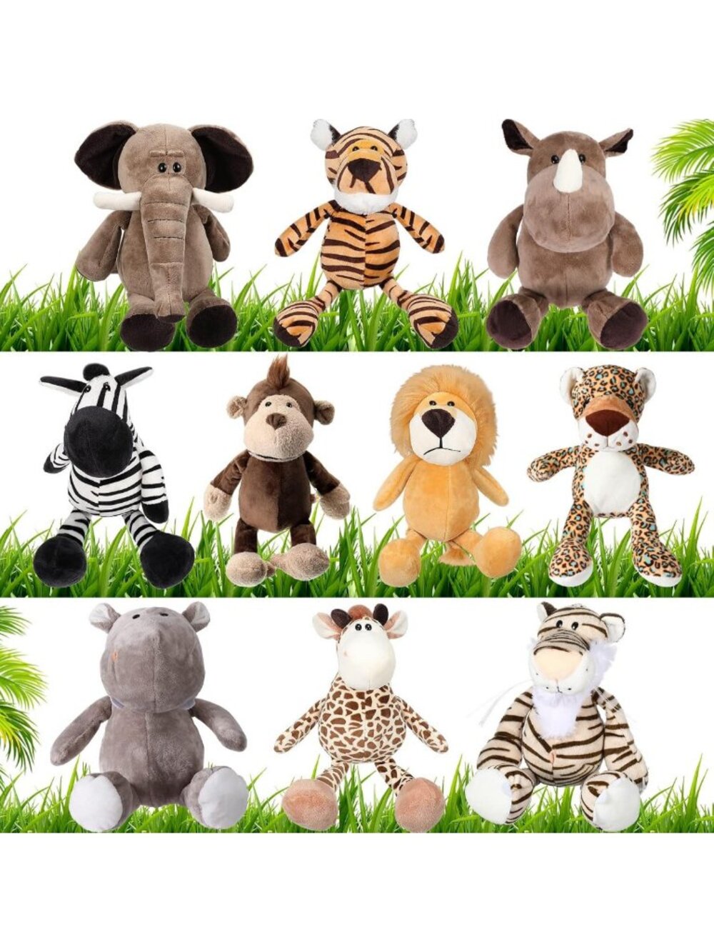 Safari Animals Plush Stuffed Zoo Toys - 9-Pack Soft Cuddly Plushies